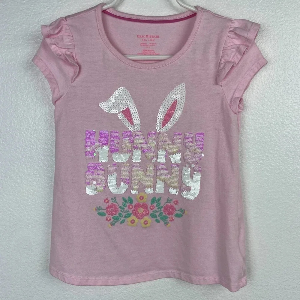 Isaac Mizrahi Shirt Girls Hunny Bunny Flip Sequin Top Size 5-6
